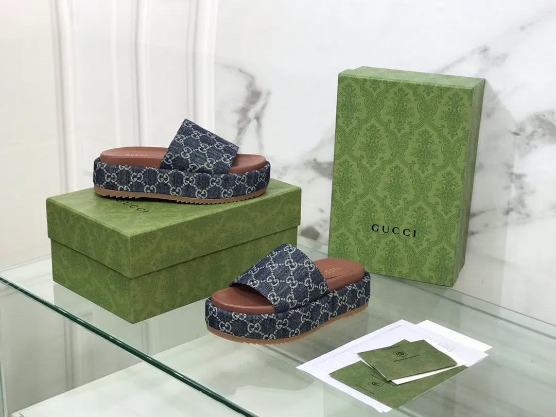 👟👟Ex-factory price 360👟👟 Women's Shoes Women's Clothing GUCCI Counter Classic Platform Slippers, Fabric: Colorful GG cloth fabric + cowhide lining Outsole: Wear-resistant rubber outsole Logo is clear Packaging: The latest original packaging Size: 35 ~ 39 (40, 41 customization is not returnable